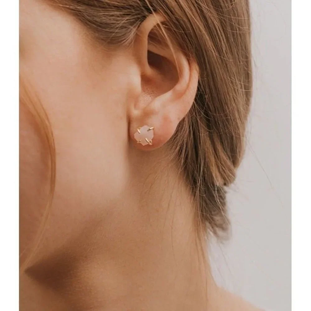 Rose Quartz Stud Earrings Gemstone & Gold Studs Pink Earrings Dainty Earrings_6